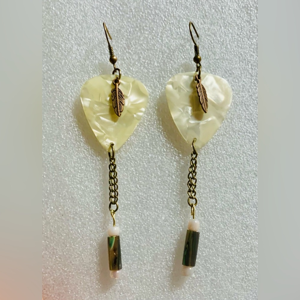 Pearl guitar pick earrings